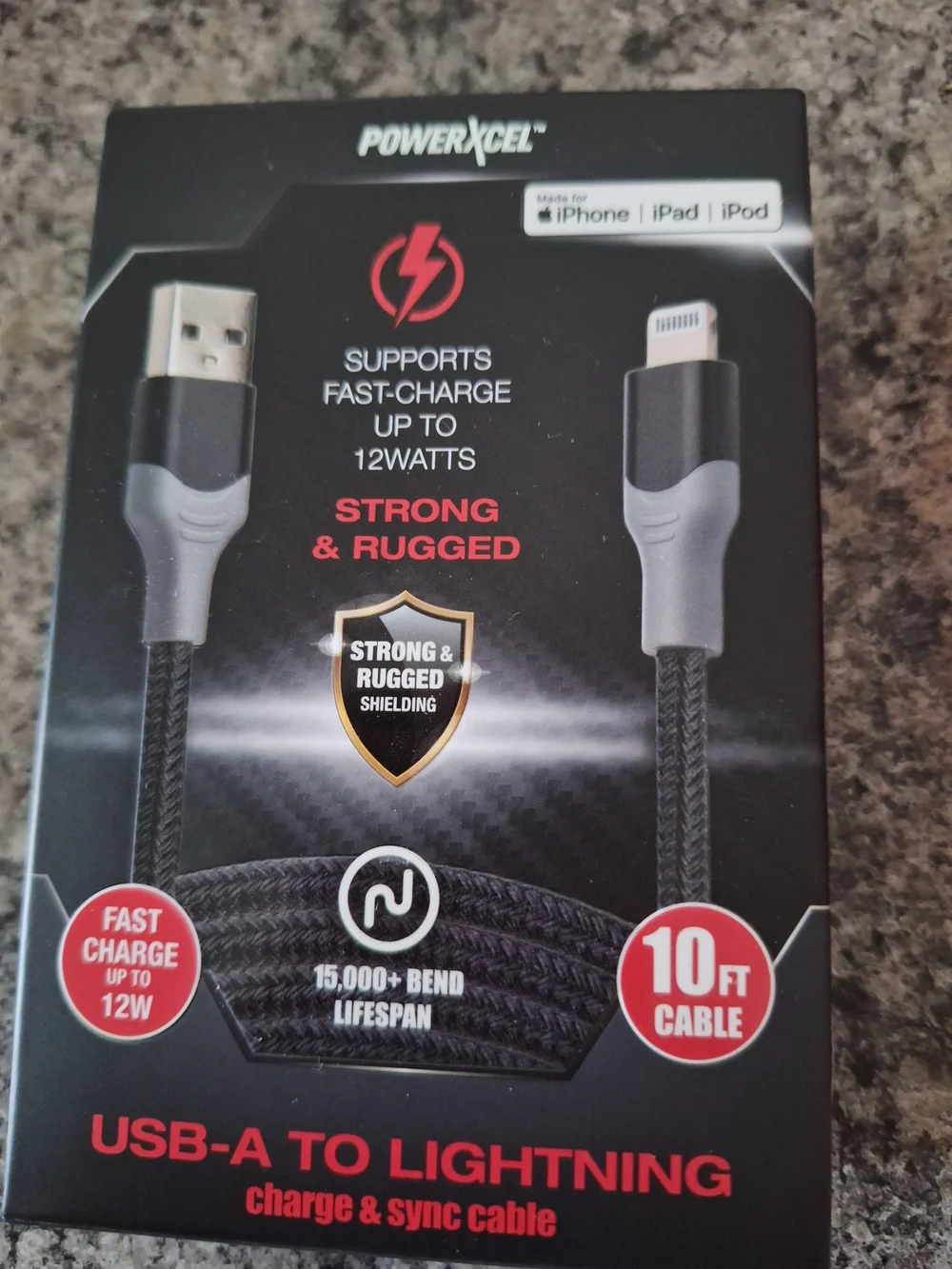 Powerxcel Kevlar Shielding 4ft Usb-a To Lightning Charge & Sync Cable 10 ft New